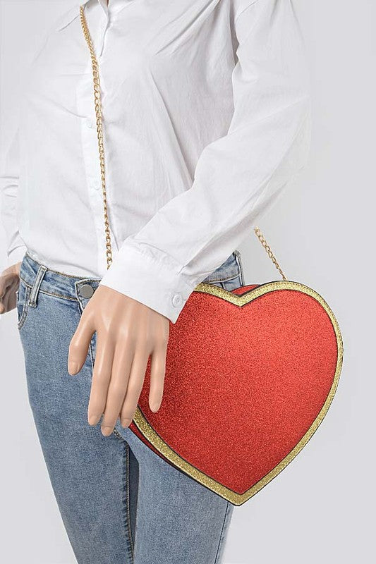 GLITTER HEART SHAPE NOVELTY CROSSBODY BAG