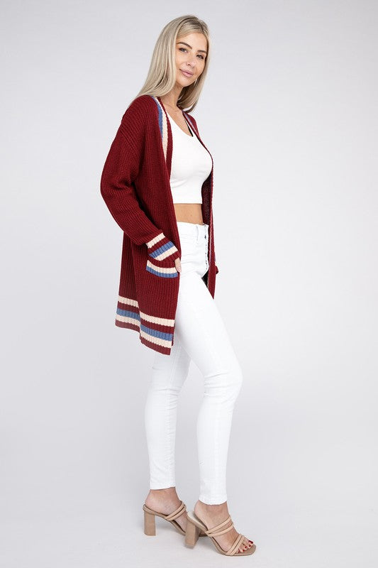 OPEN CARDIGAN WITH CONTRAST TRIM