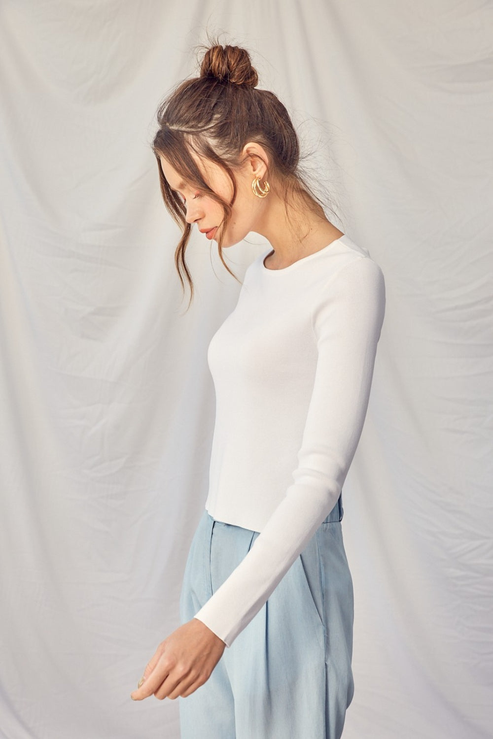 IDEM DITTO TWISTED BACKLESS LONG SLEEVE KNIT TOP