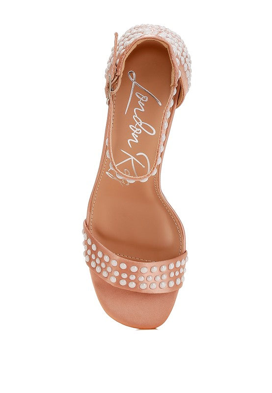 KLEBBA PEARLS EMBELLISHED SATIN SANDALS