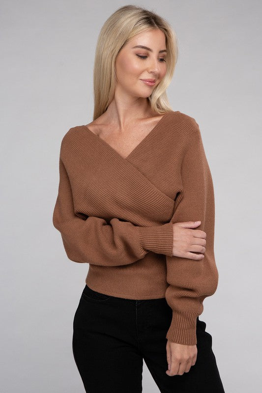 VISCOSE CROSS WRAP PULLOVER SWEATER