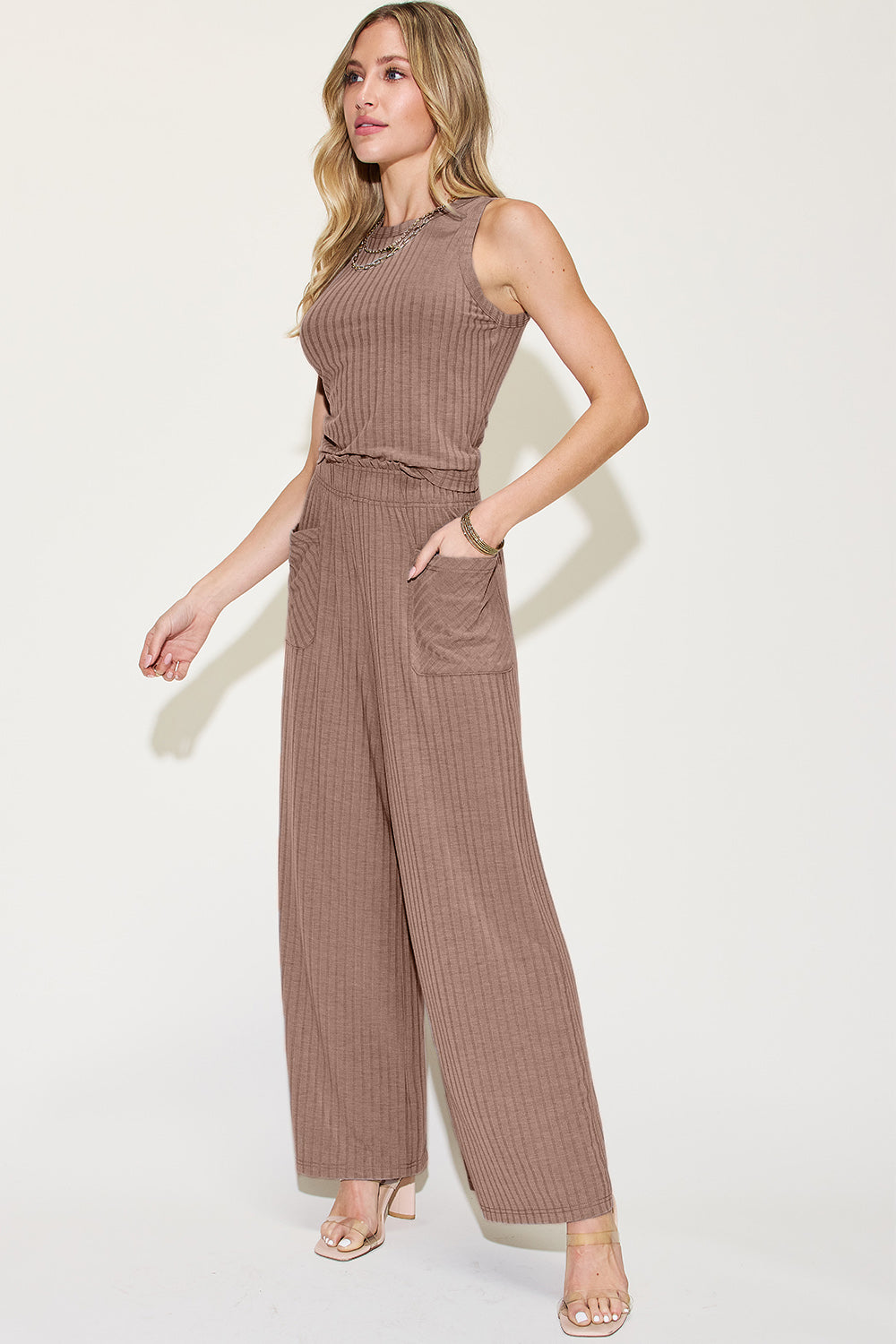 BASIC BAE RIBBED TANK AND WIDE LEG PANTS SET