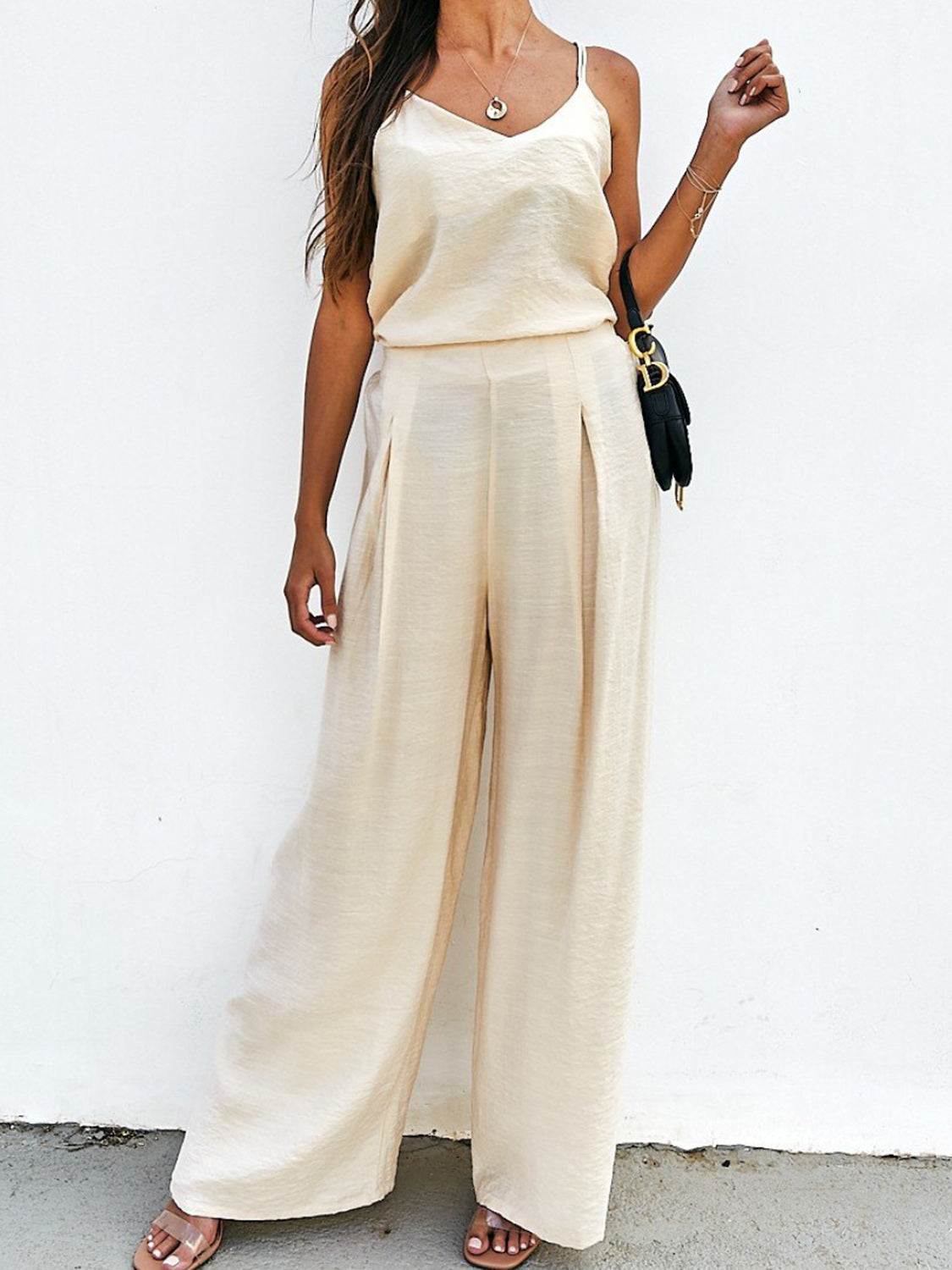 SPAGHETTI STRAP CAMI TOP AND WIDE LEG PANTS SET