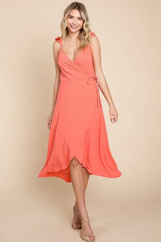 CULTURE CODE RUFFLE DETAIL SURPLICE WRAP SLIP DRESS