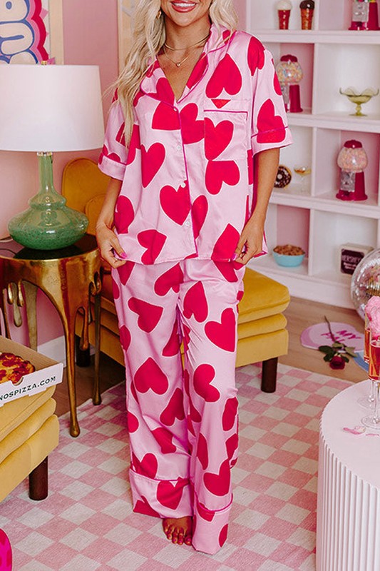 PINK CLASSIC HEART VALENTINES PAJAMAS SET