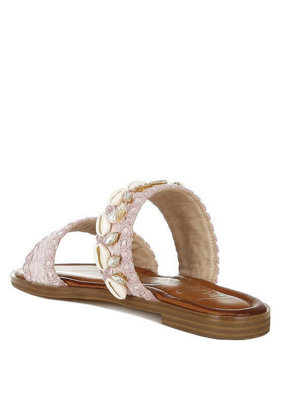 SHELLFISH RAFFIA SLIP ON SANDALS