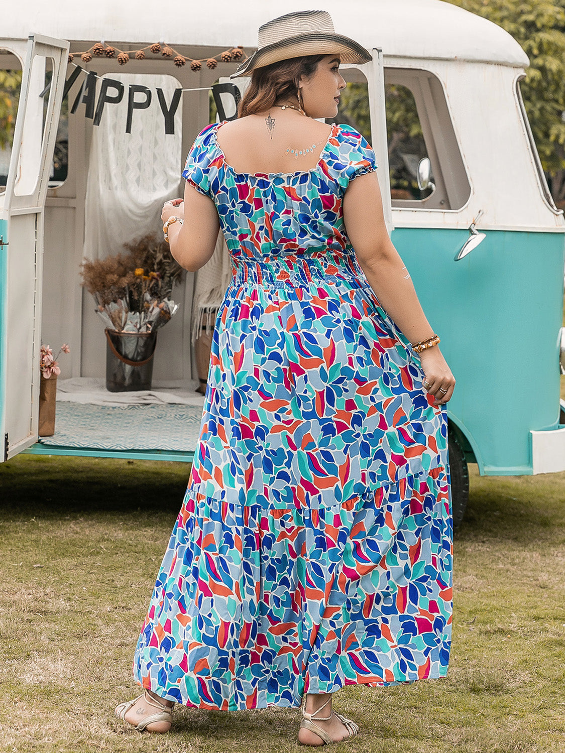 PLUS SIZE PRINTED CAP SLEEVE DRESS