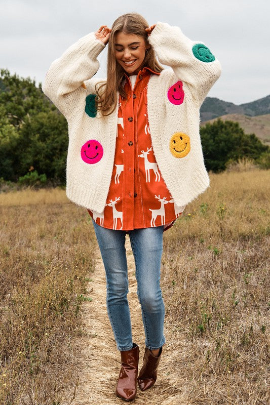 THE FUZZY SMILE LONG BELL SLEEVE KNIT CARIGAN