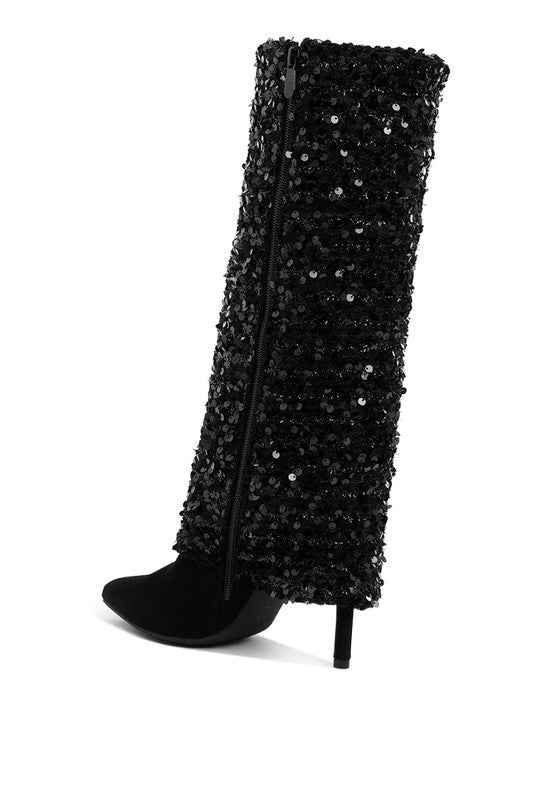 SIN CITY SEQUINED FOLD OVER CALF BOOTS