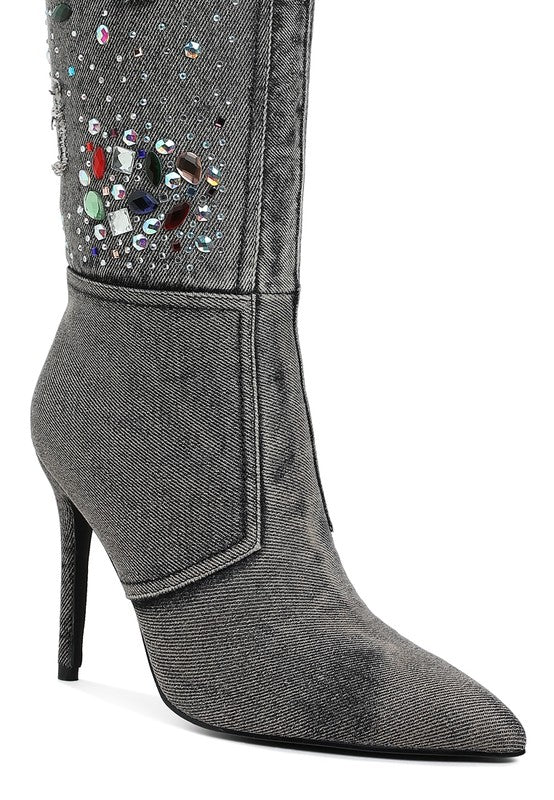 CORNIK MULTI COLOR STONES DENIM BOOTS