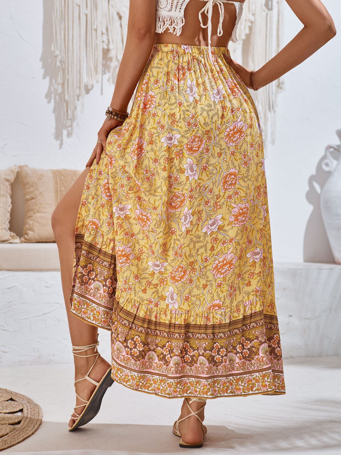 TIE WAIST PRINTED MAXI SKIRT