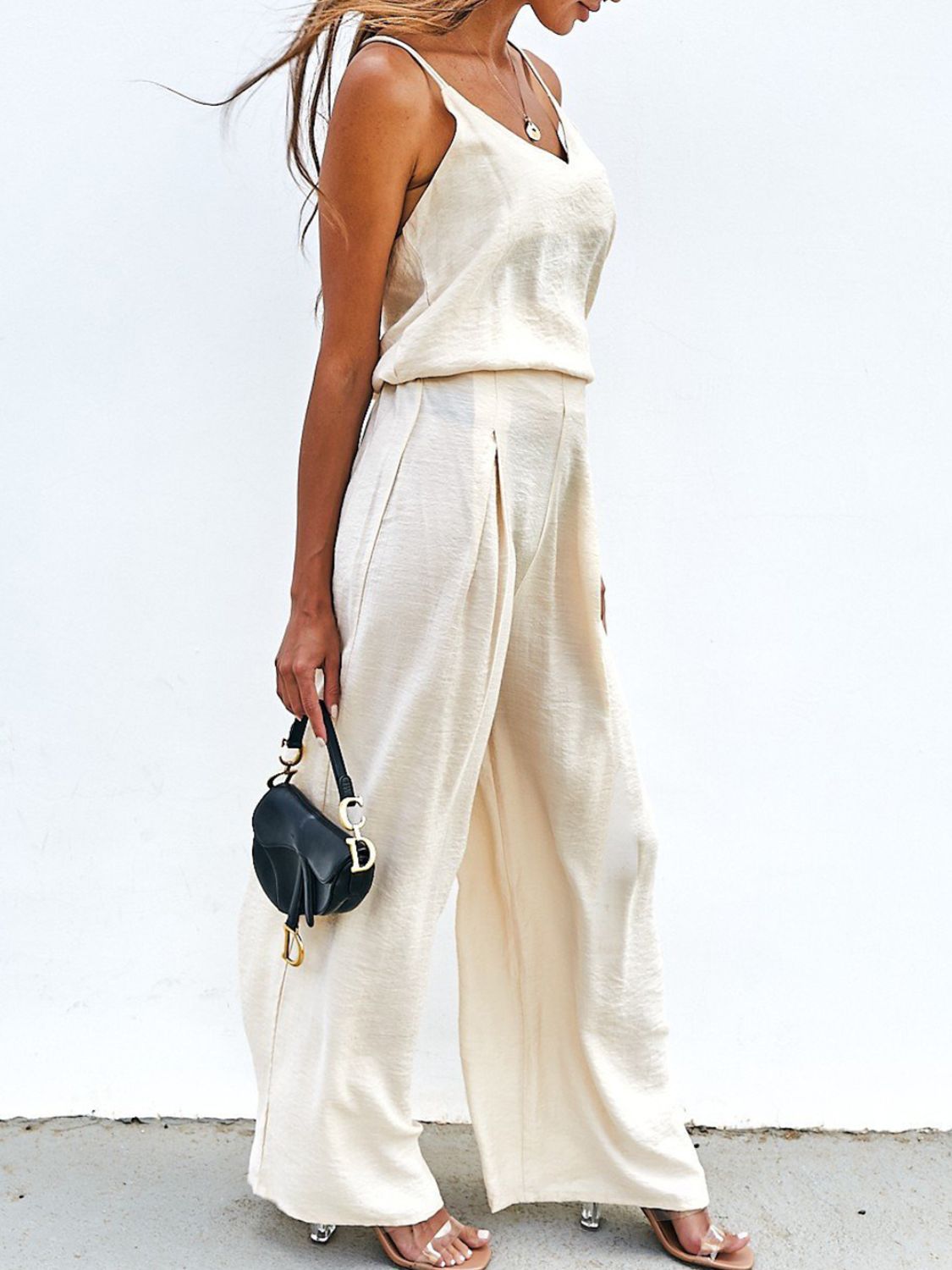 SPAGHETTI STRAP CAMI TOP AND WIDE LEG PANTS SET