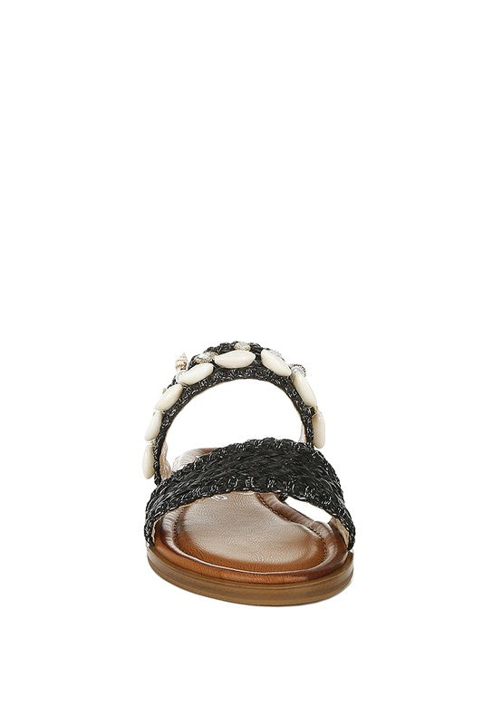 SHELLFISH RAFFIA SLIP ON SANDALS