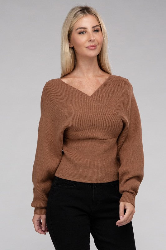 VISCOSE CROSS WRAP PULLOVER SWEATER