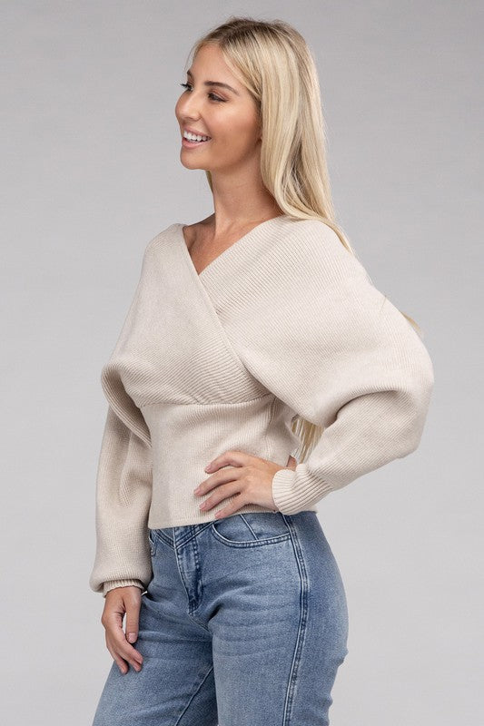 VISCOSE CROSS WRAP PULLOVER SWEATER