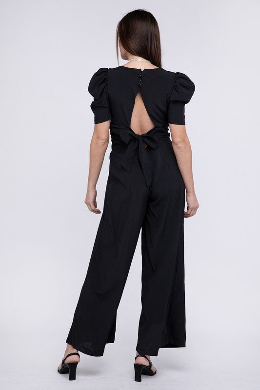 V NECK PUFF SLEEVE JUMPSUIT