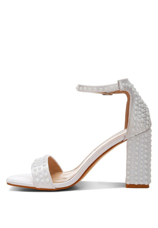 KLEBBA PEARLS EMBELLISHED SATIN SANDALS