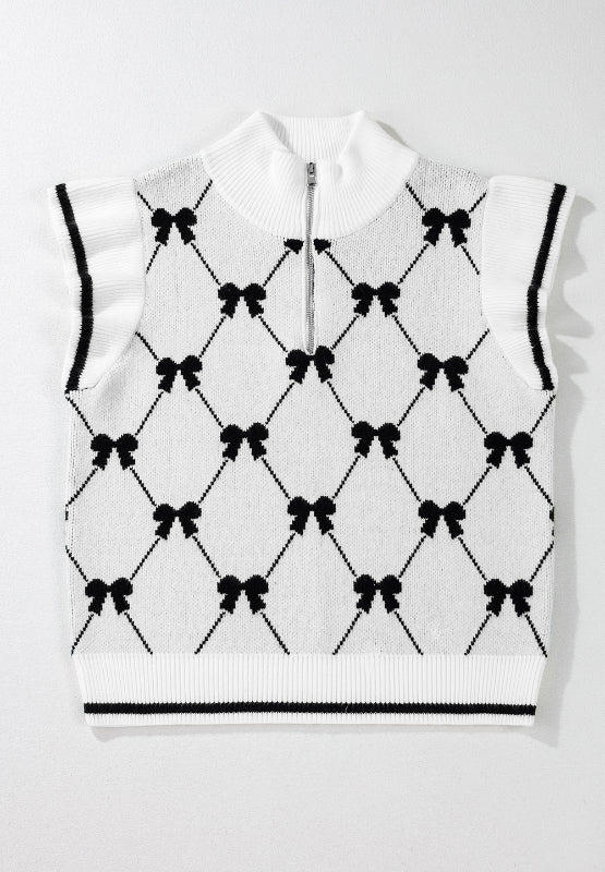 BOW HALF ZIP SWEATER VEST