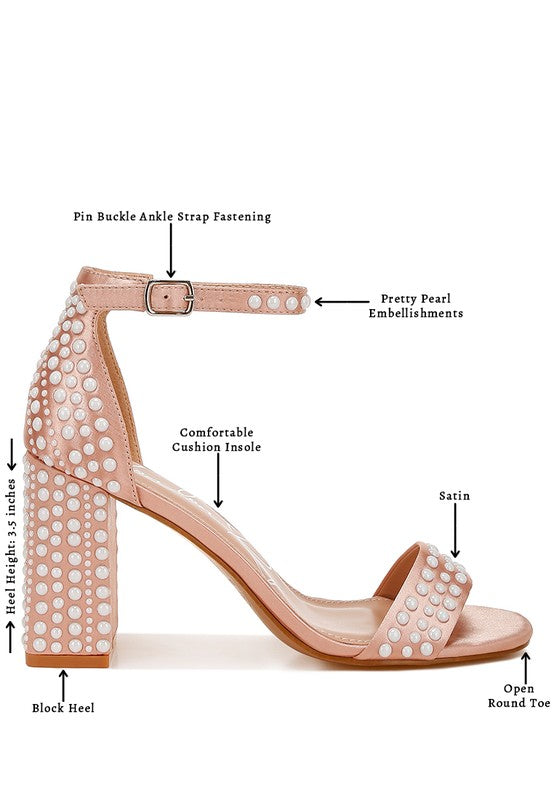 KLEBBA PEARLS EMBELLISHED SATIN SANDALS