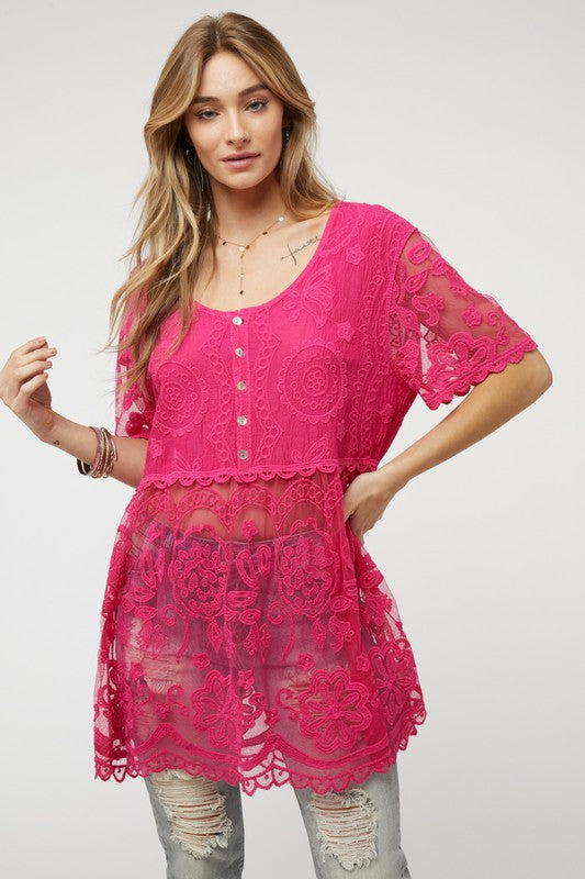 CROCHET ROUND NECK BUTTON DOWN COVER-UP