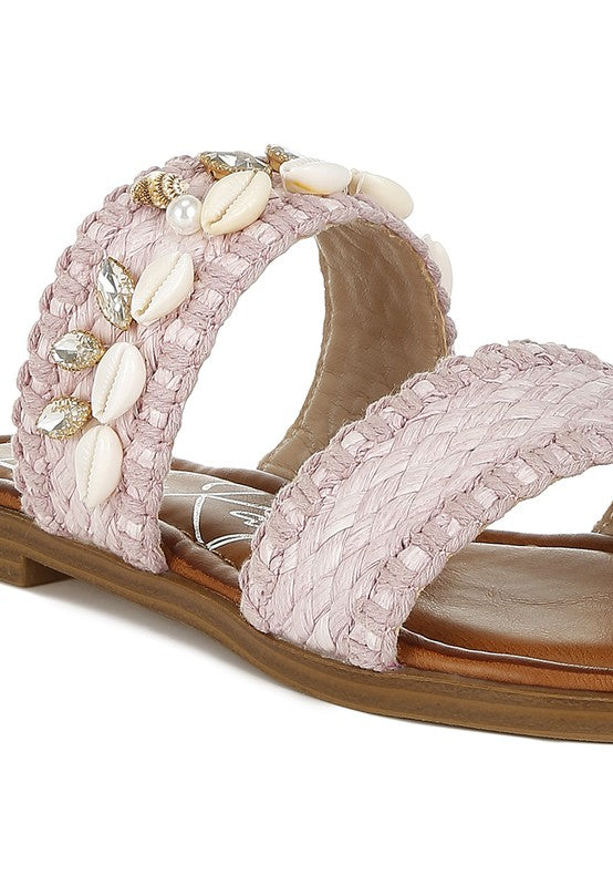 SHELLFISH RAFFIA SLIP ON SANDALS