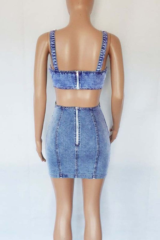 CUT OUT DENIM MINI DRESS