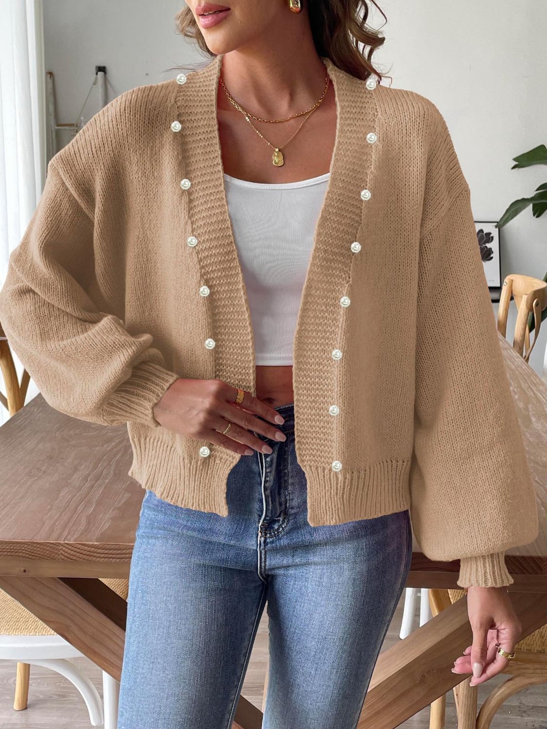 PEARL OPEN FRONT LONG SLEEVE CARDIGAN