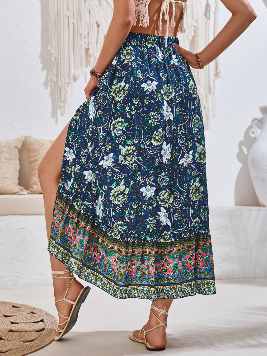 TIE WAIST PRINTED MAXI SKIRT