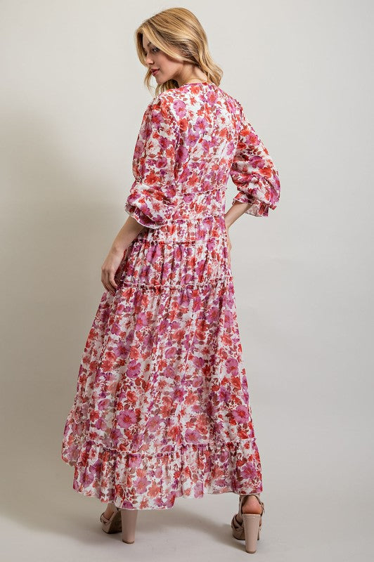 BOHEMIAN FLORAL HIGH AND LOW MAXI DRESS
