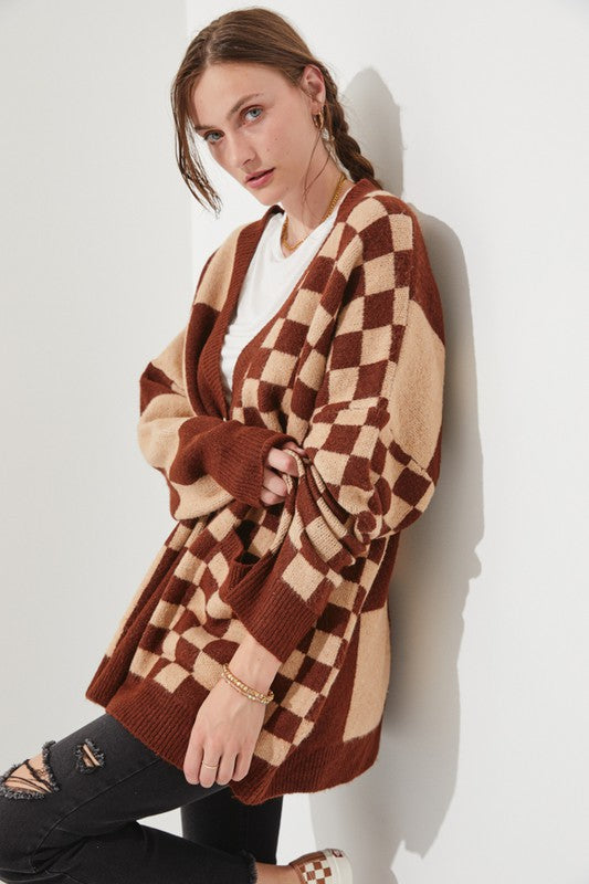 CHECKERED OVERSIZED CARDIGAN