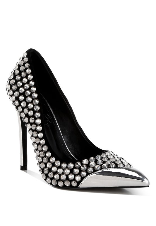 SUPER FAN DIAMANTE EMBELLISHED STILETTO PUMPS