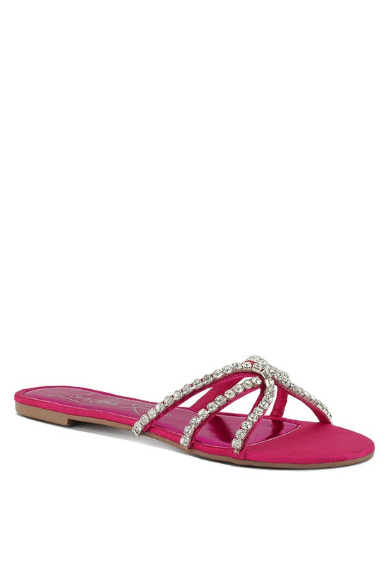 MEZZIE DIAMANTE STRAP FLAT SANDALS