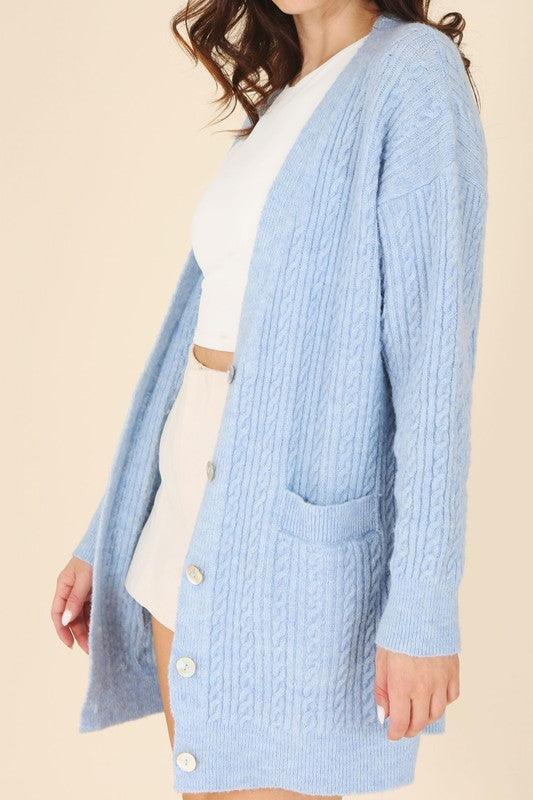 WOOL BLEND CABLE KNIT CARDIGAN