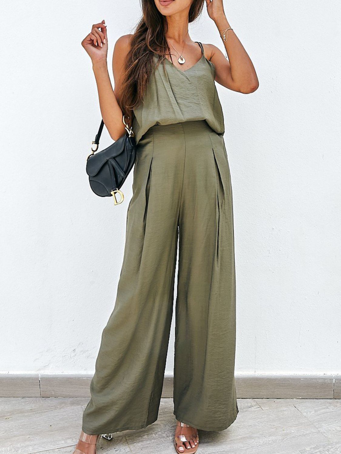 SPAGHETTI STRAP CAMI TOP AND WIDE LEG PANTS SET