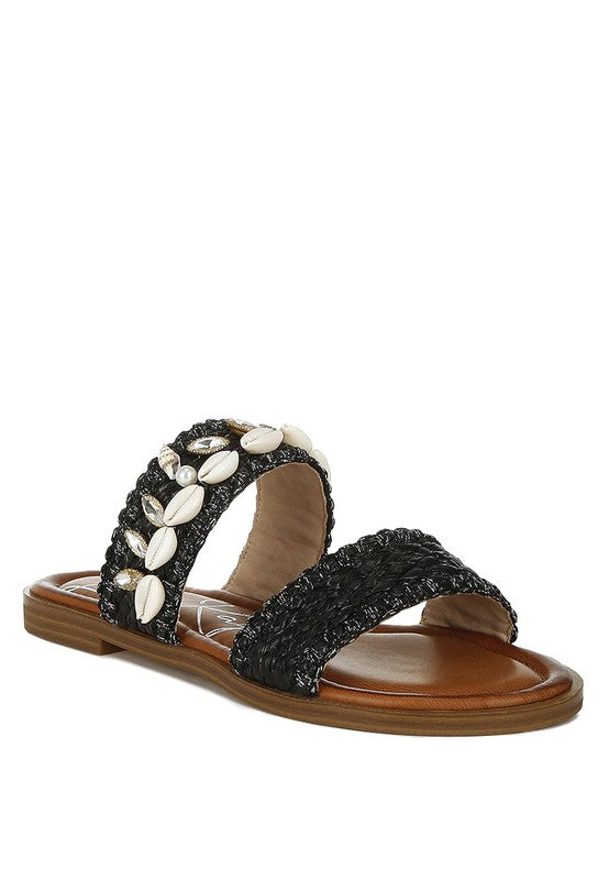 SHELLFISH RAFFIA SLIP ON SANDALS