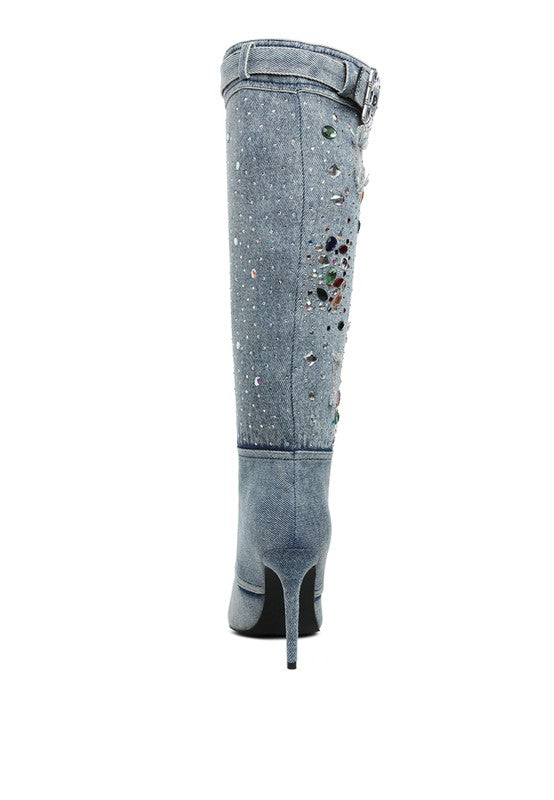 CORNIK MULTI COLOR STONES DENIM BOOTS