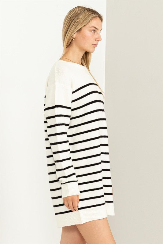 CASUALLY CHIC STRIPED SWEATER DRESS