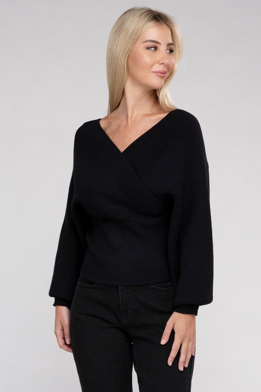 VISCOSE CROSS WRAP PULLOVER SWEATER