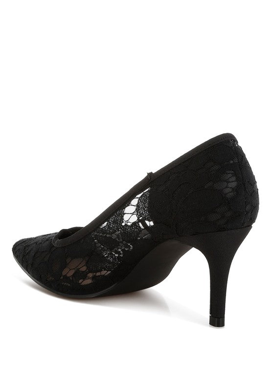 MASEGA STILETTO HEEL LACE PUMPS