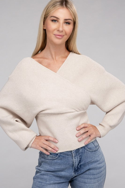 VISCOSE CROSS WRAP PULLOVER SWEATER