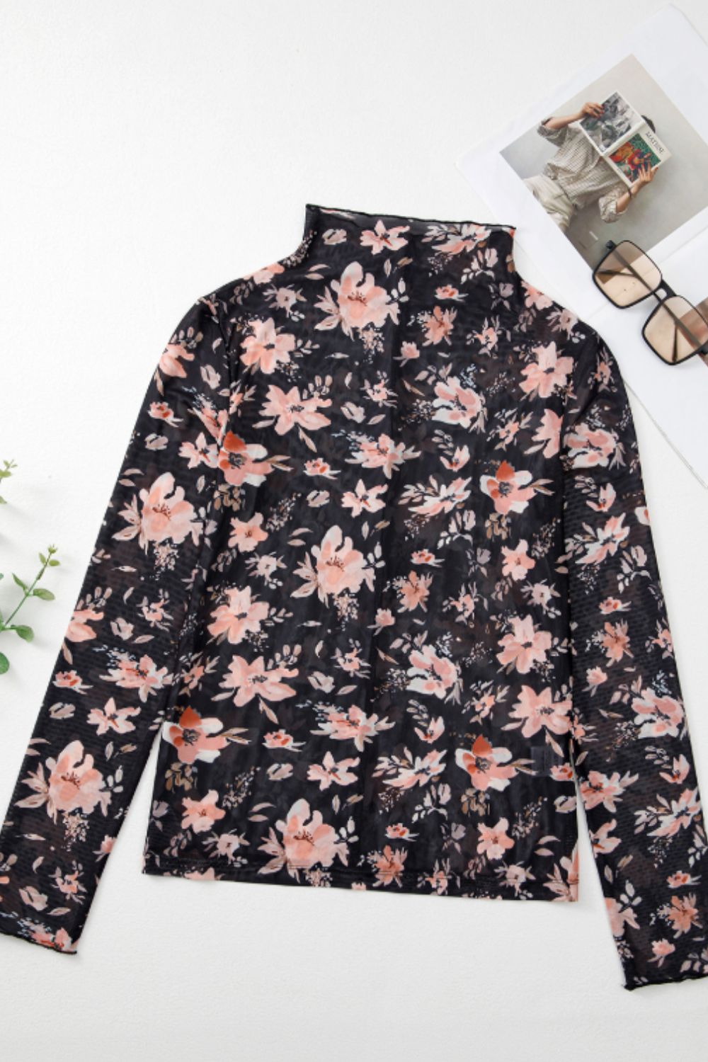 FLORAL MOCK NECK LONG SLEEVE TOP