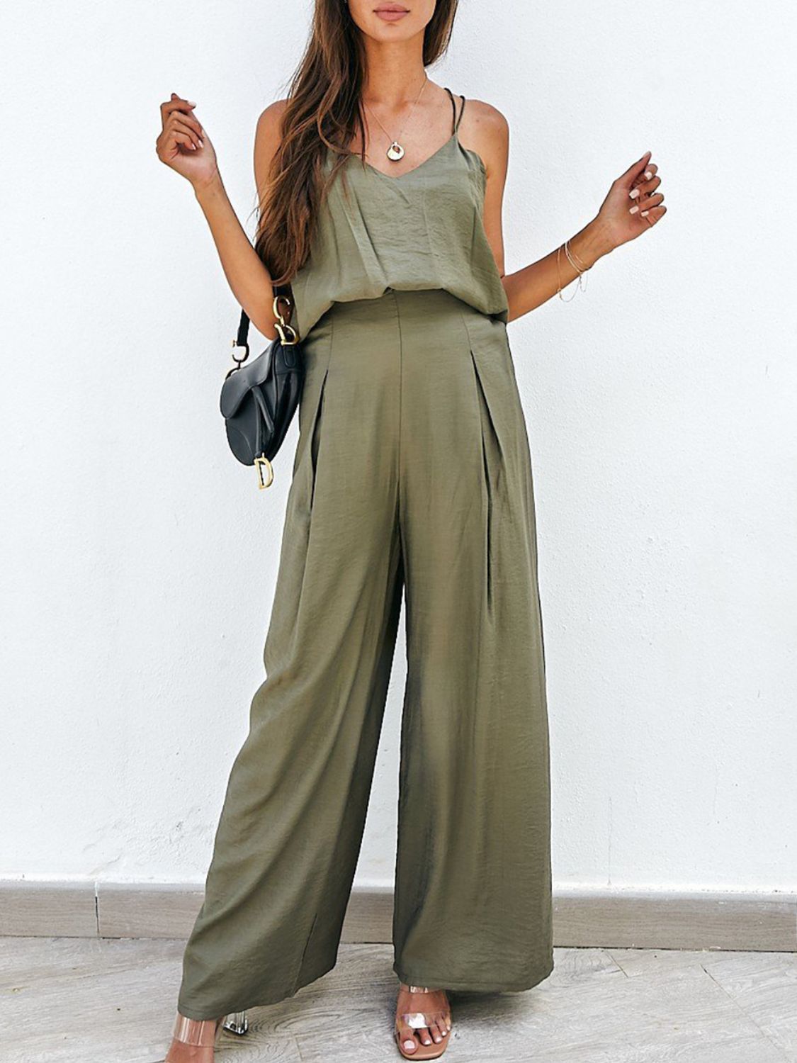 SPAGHETTI STRAP CAMI TOP AND WIDE LEG PANTS SET