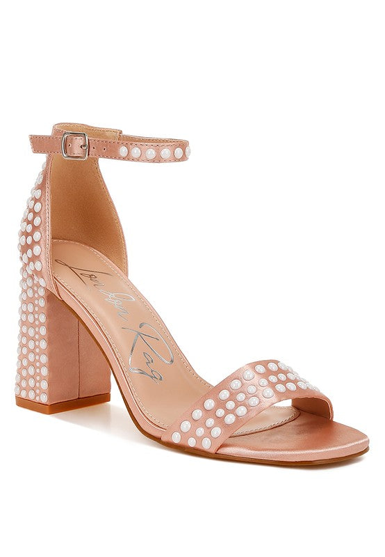 KLEBBA PEARLS EMBELLISHED SATIN SANDALS