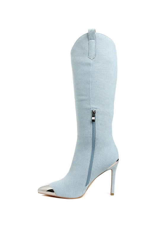 RIDDA METALLIC CAP TOE DENIM BOOTS