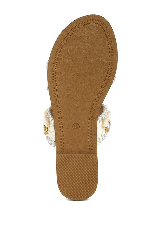 SHELLFISH RAFFIA SLIP ON SANDALS