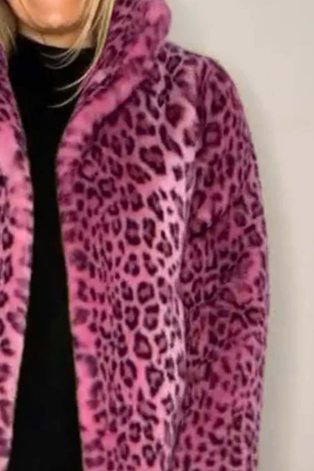 LEOPARD FURRY COLLARED NECK COAT