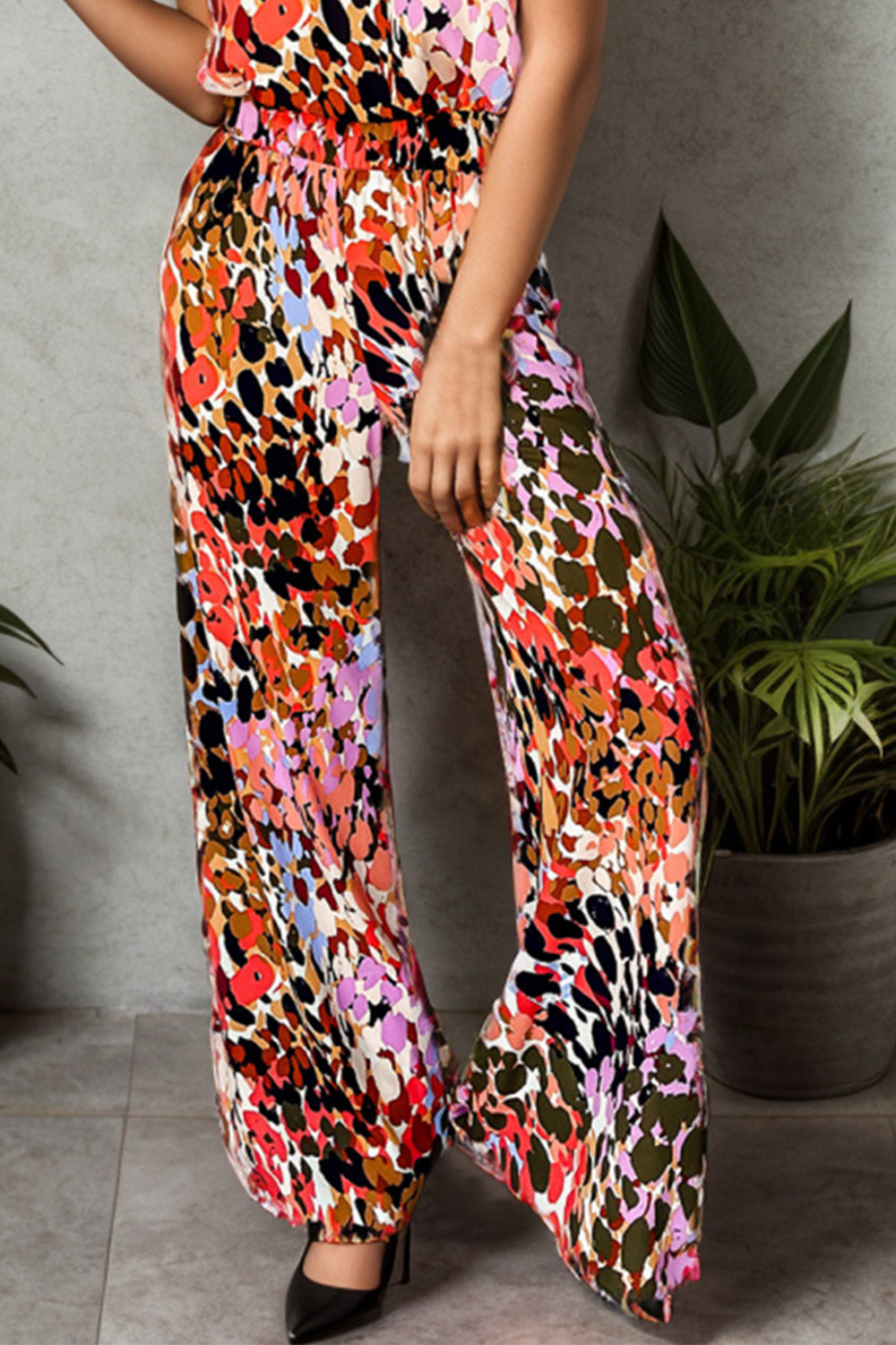 PRINTED MOCK NECK TOP AND PANTS SET