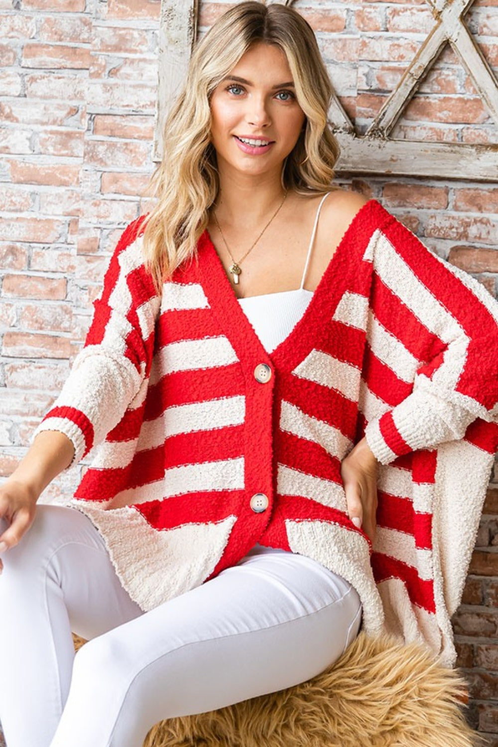 FIRST LOVE TEXTURED STRIPED  BUTTON DOWN CARDIGAN