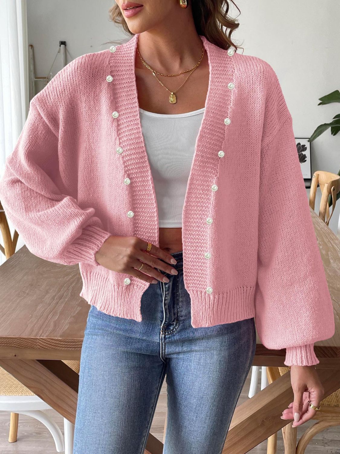 PEARL OPEN FRONT LONG SLEEVE CARDIGAN