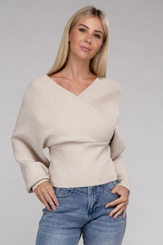 VISCOSE CROSS WRAP PULLOVER SWEATER